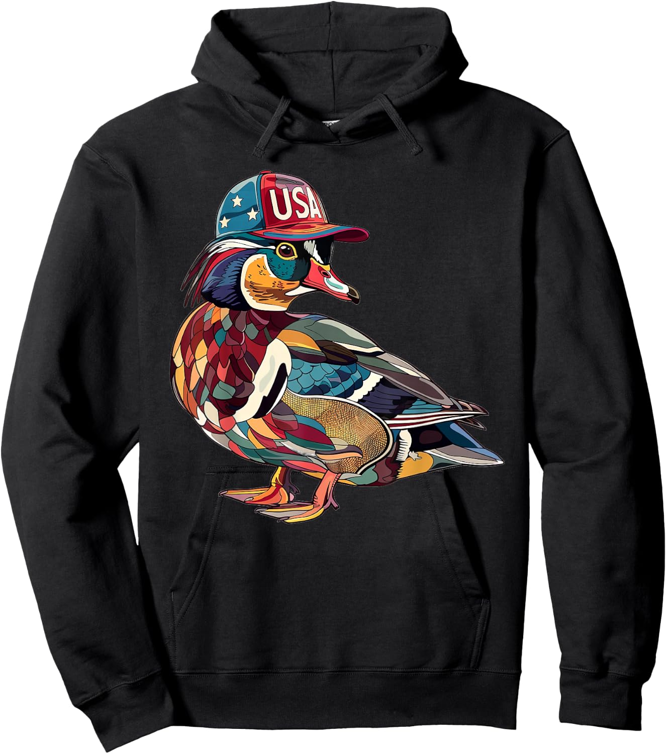 Wood Duck With USA Hat Hoodie - Hoodie | Black