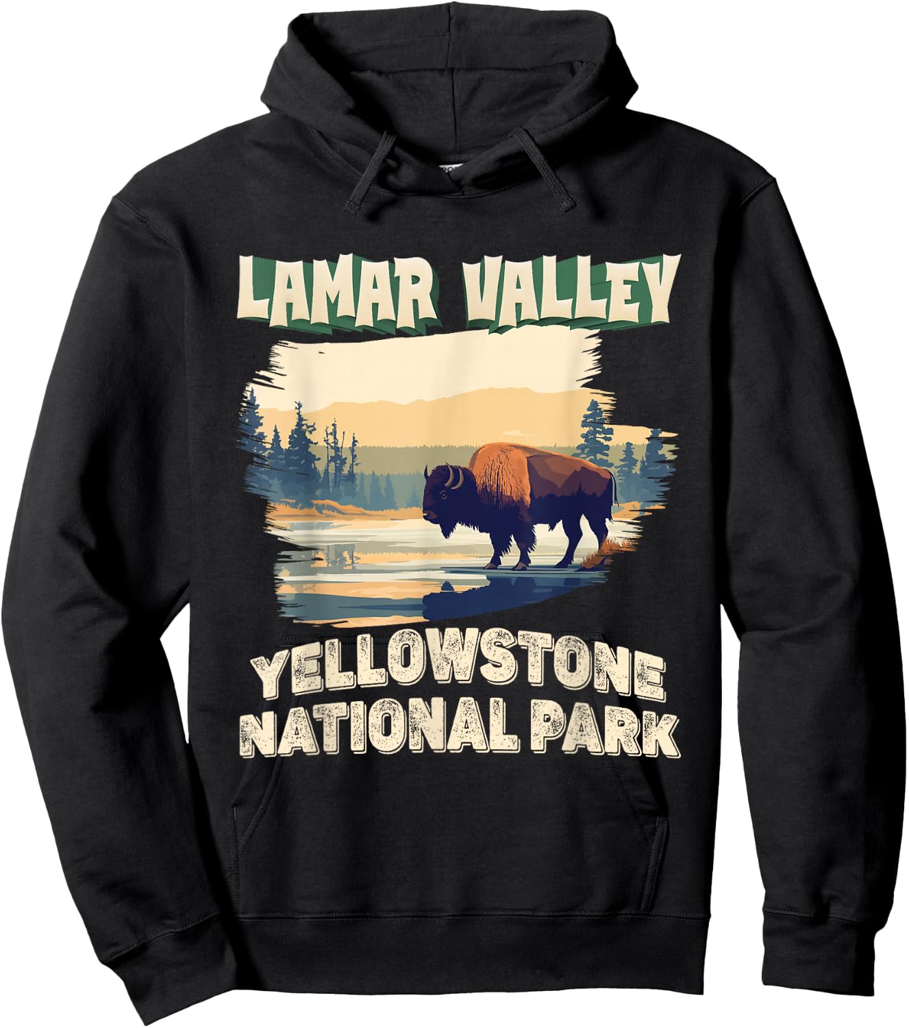 Lamar Valley Yellowstone National Park Bison Hiking Outdoor Hoodie - Hoodie | Black