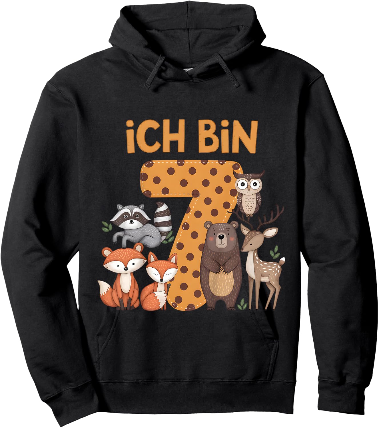 Kinder 7. Geburtstag Waldtiere Wald Tiere Reh Bär Geburtstags Hoodie - Hoodie | Black