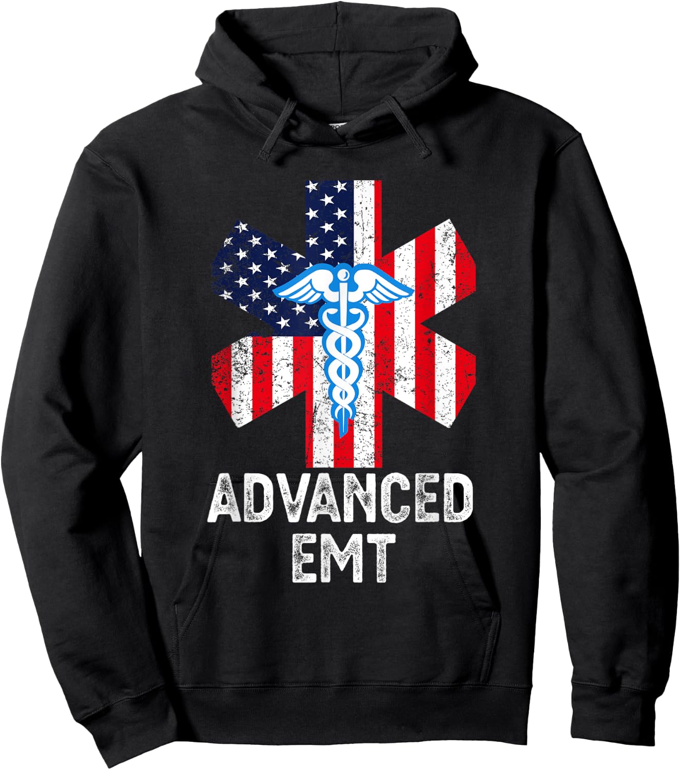 American Flag USA Advanced EMT AEMT Medical Technician Women Men Hoodie - Hoodie | Black