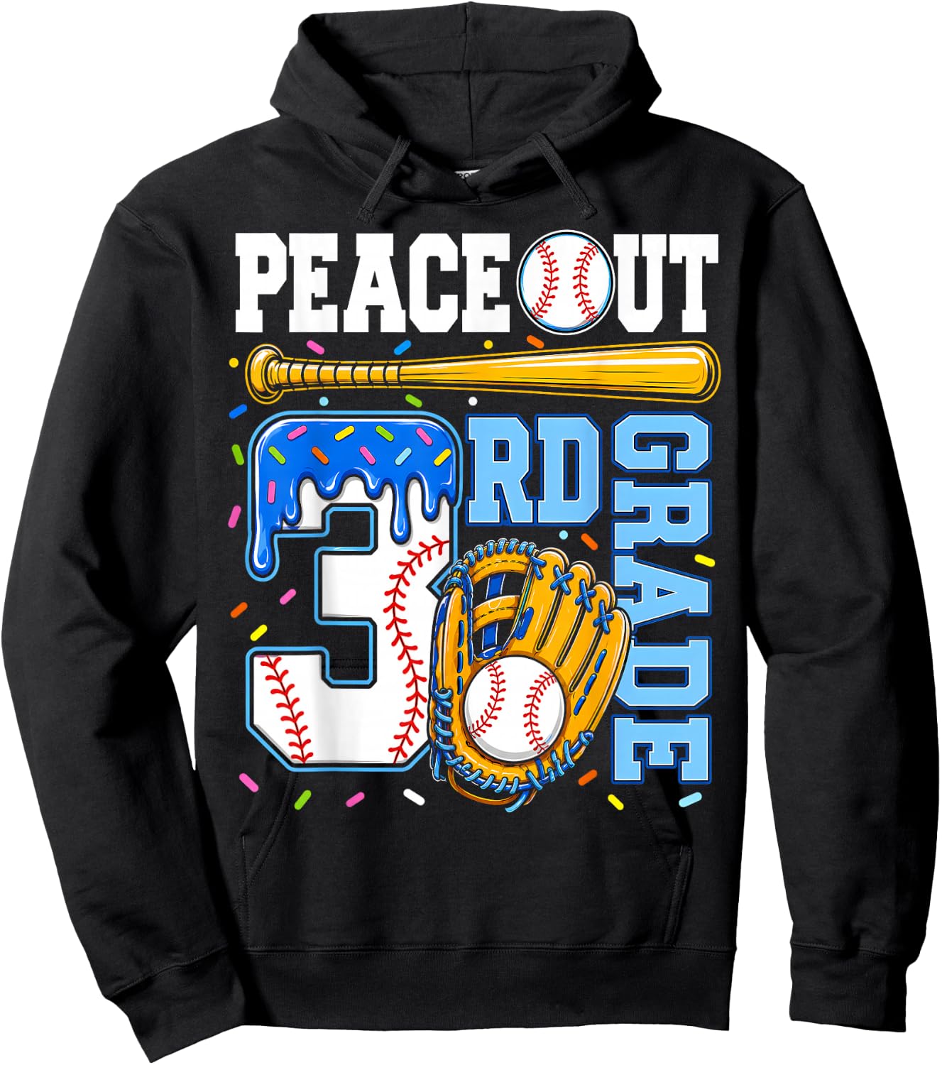 3rd Grade Third Baseball Drip Graduation Last Day of School Hoodie - Hoodie | Black