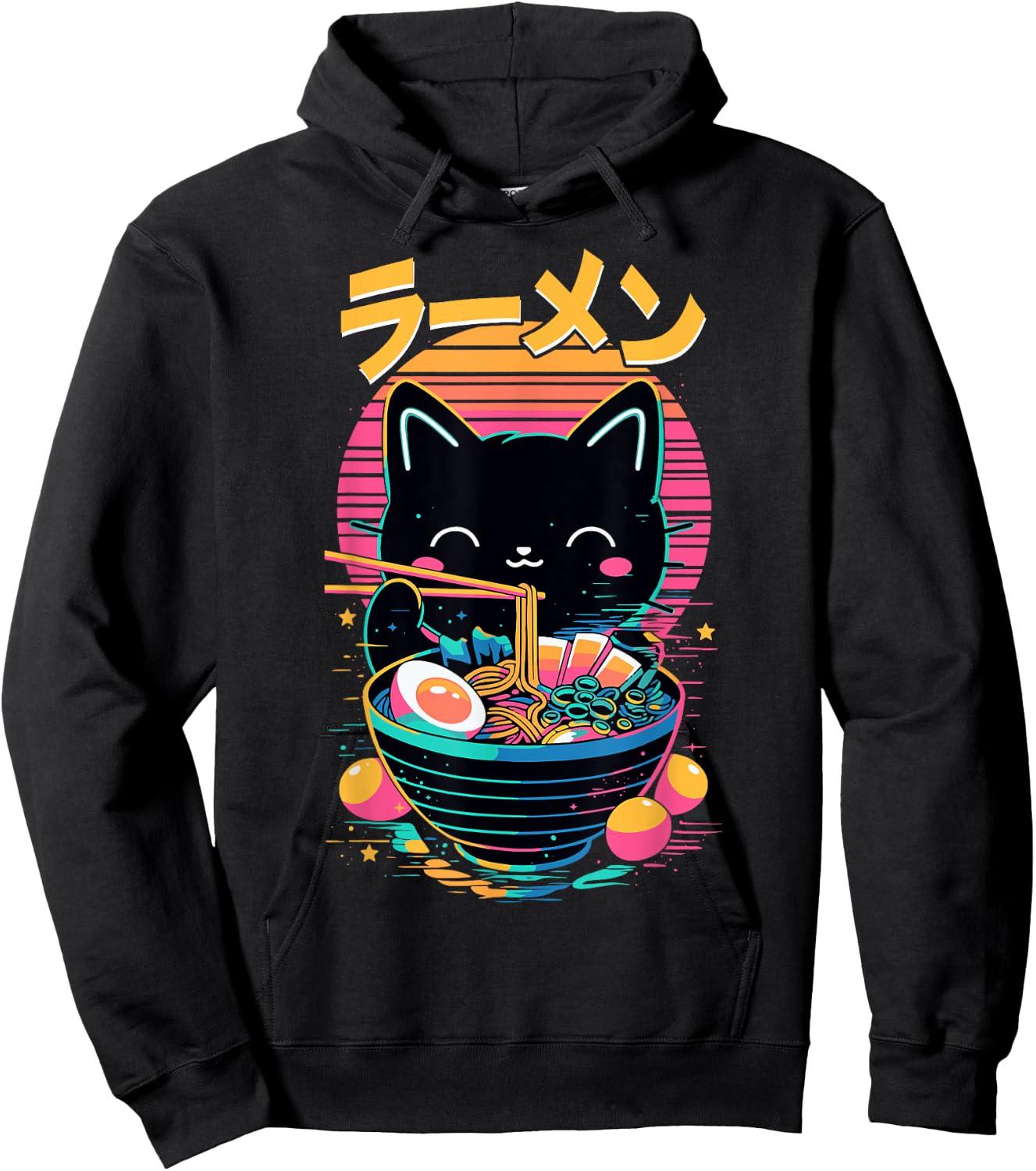 Anime Cat Eating Ramen Japanese Ramen Cat Japan Hoodie - Hoodie | Black