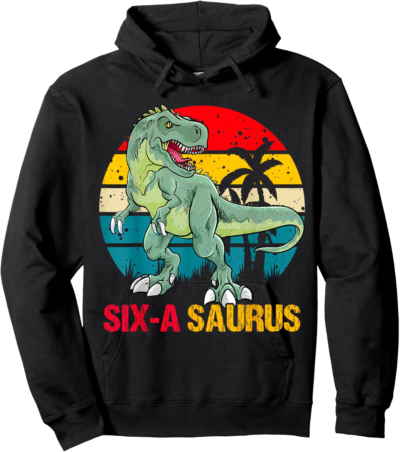 6 Year Old Dinosaur Birthday 6th T Rex Dino Six Saurus Hoodie - Hoodie | Black