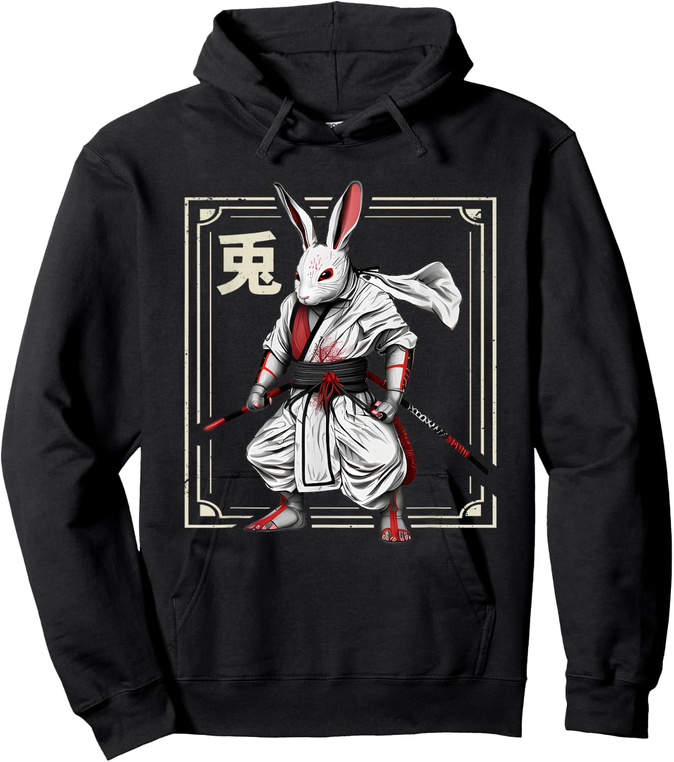 Japanese Rabbit Ninja Retro Bunny Ninja Rabbit Hoodie - Hoodie | Black