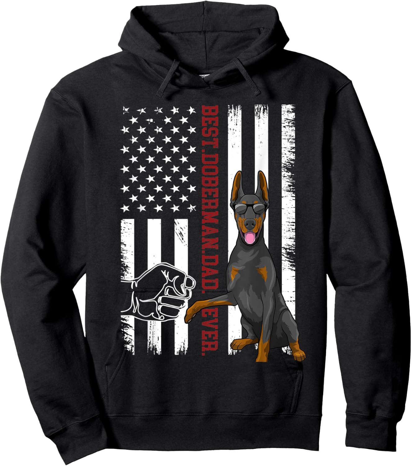 Doberman Pinscher Dad Dog American Flag Outfit Hoodie - Hoodie | Black