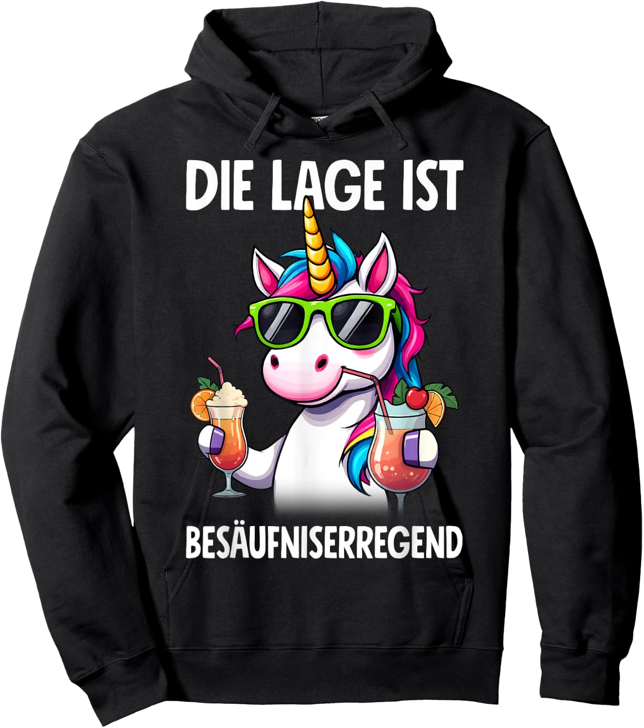 with German Text "Die Lage Ist Besäufniserregend Unicorn" Party, black Hoodie - Hoodie | Black