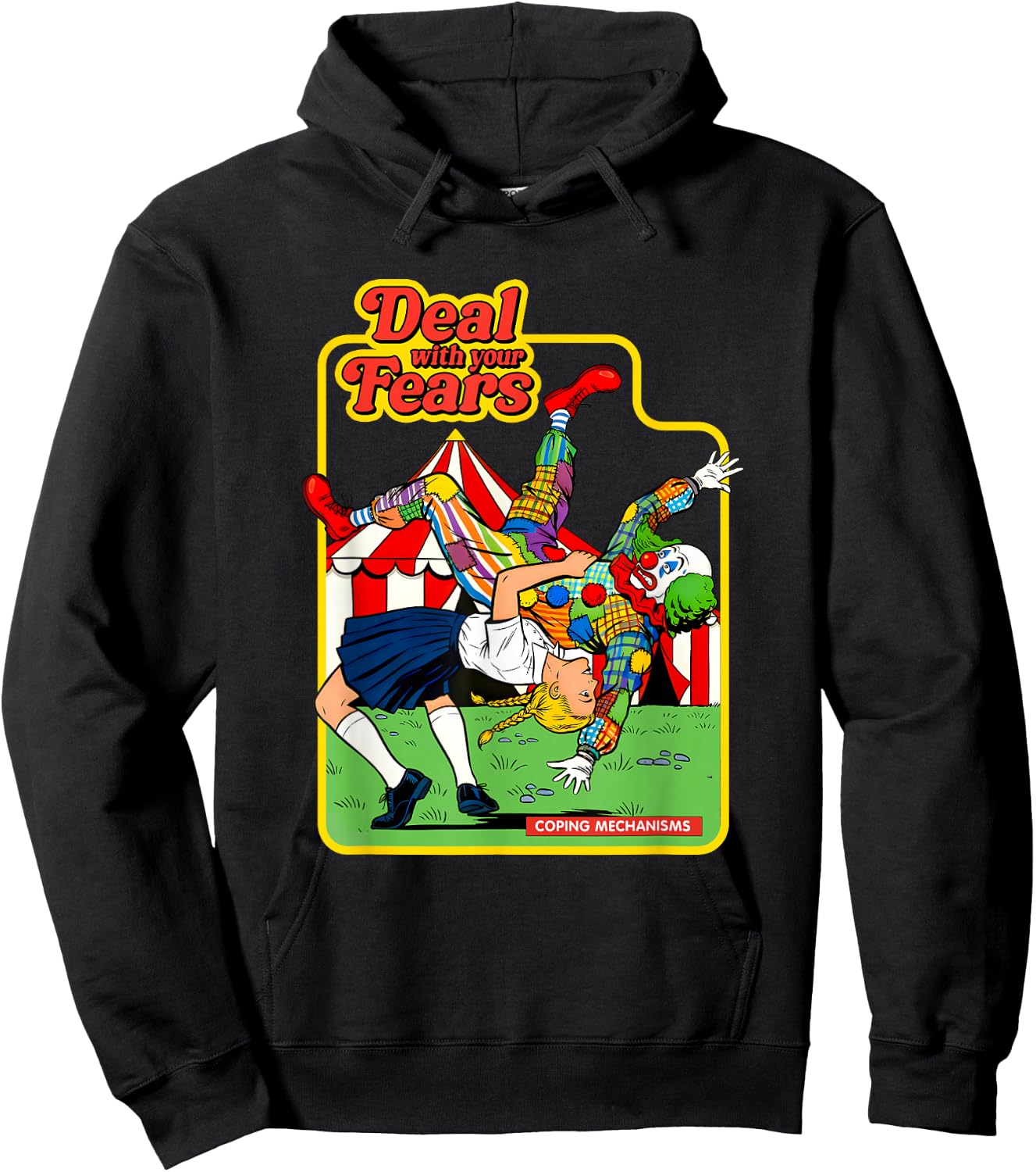 Deal with Your Fears Retro Evil Clown Funny Humor Parody Hoodie - Hoodie | Black
