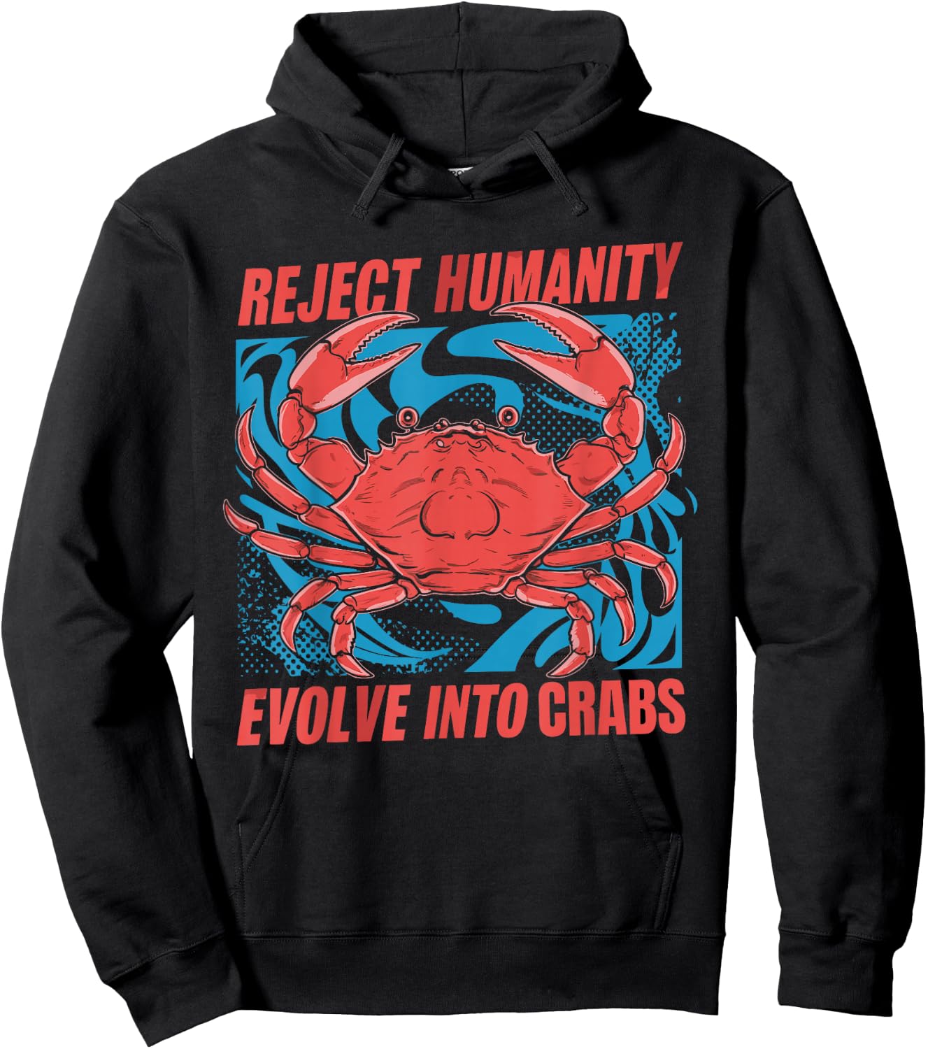 Crab Meme Funny Oddly Specific Meme Reject Humanity Evolve Into Crabs -Adults Classic Casual Black Small Short Sleeve Hoodie - Hoodie | Black