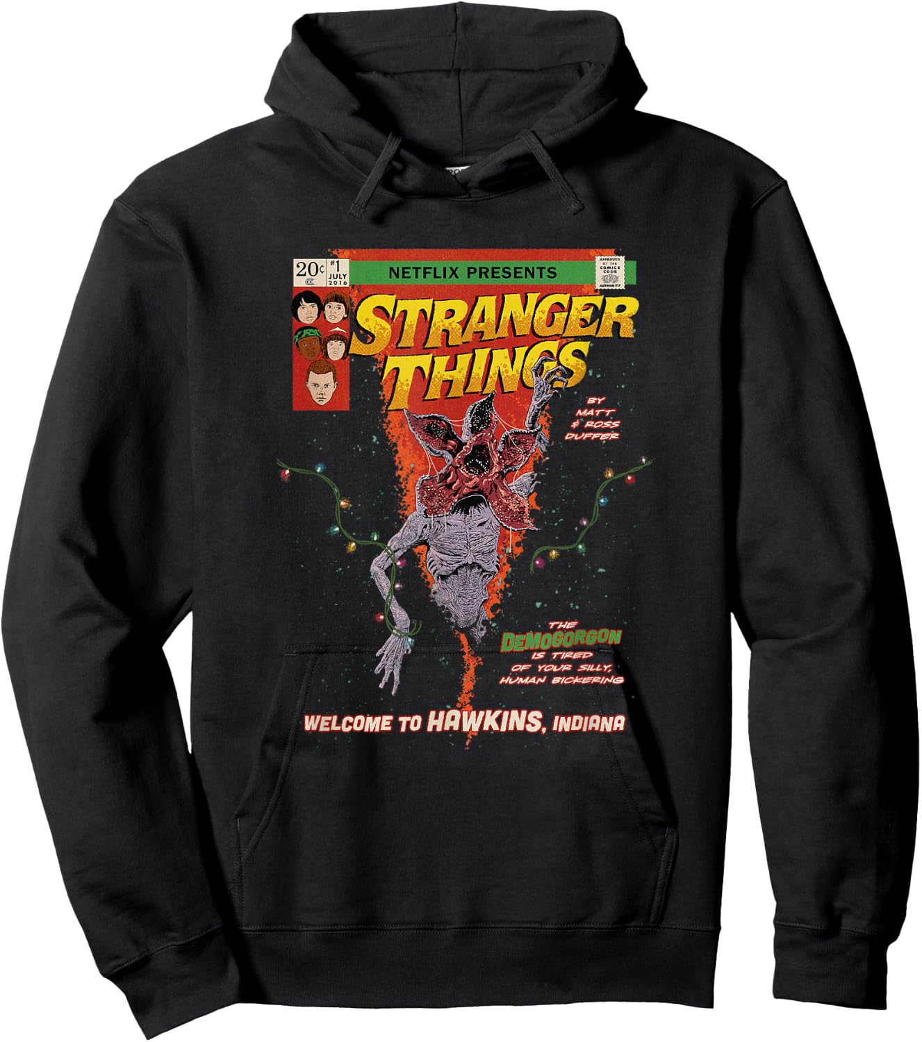 Stranger Things Retro Distressed Demogorgon Comic Book Hoodie - Hoodie | Black
