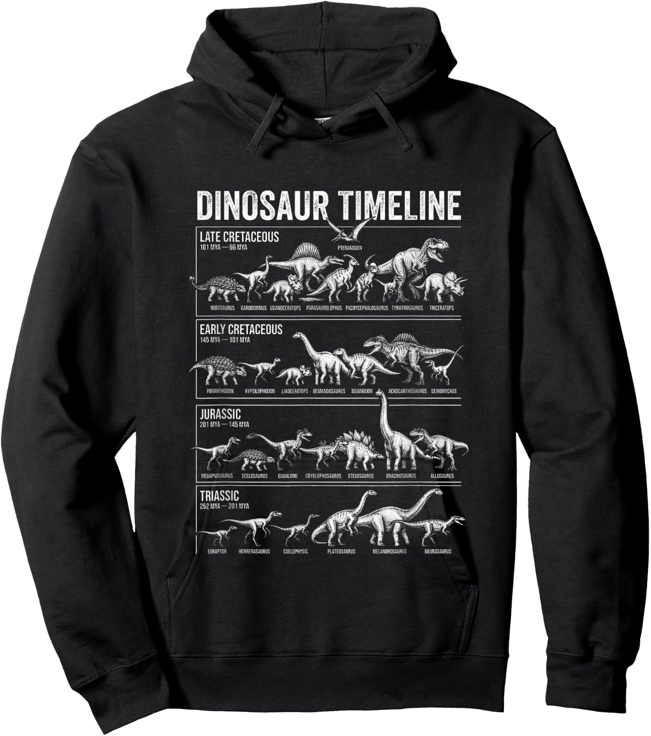 Dinosaur Timeline Prehistoric ERAS Paleontology Chart Hoodie - Hoodie | Black