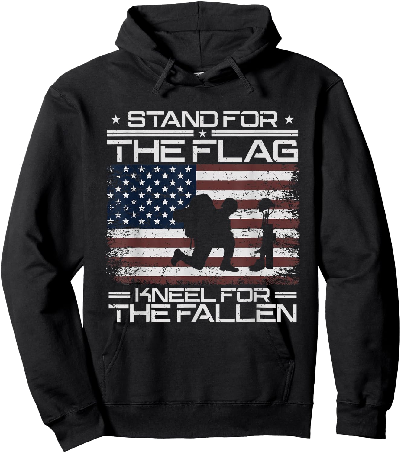Stand For The Flag Kneel For The Fallen Veteran Patriotic Hoodie - Hoodie | Black