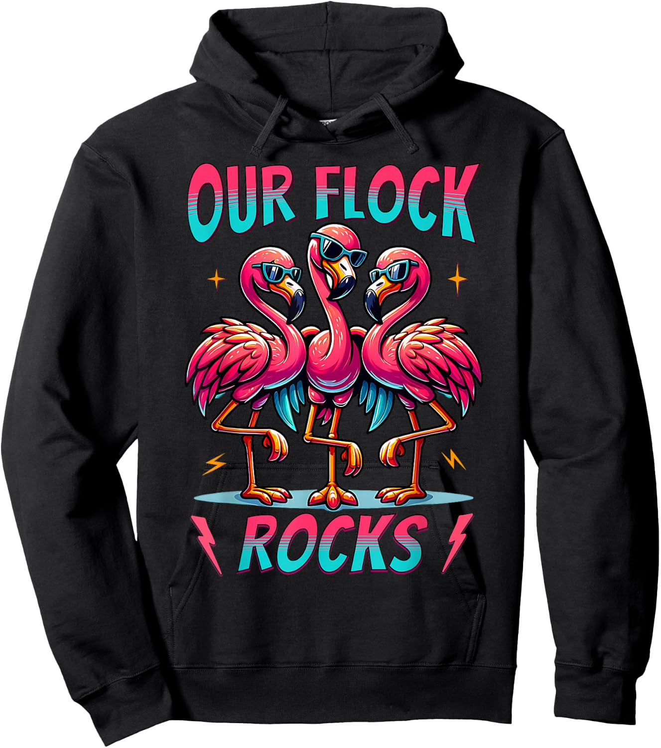 Our Flock Rocks Cute Flamingo Matching Family Vacation Group Hoodie - Hoodie | Black