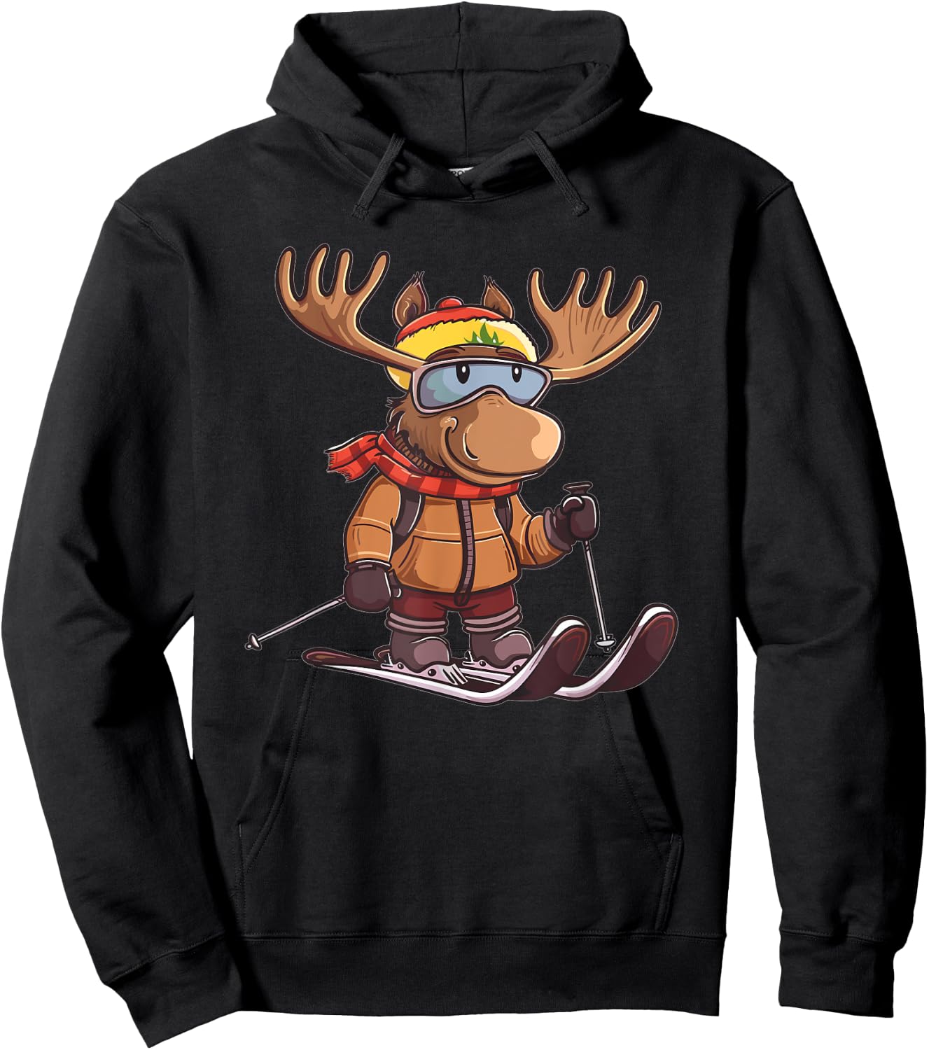 Cute Skiing Moose Hoodie - Hoodie | Black