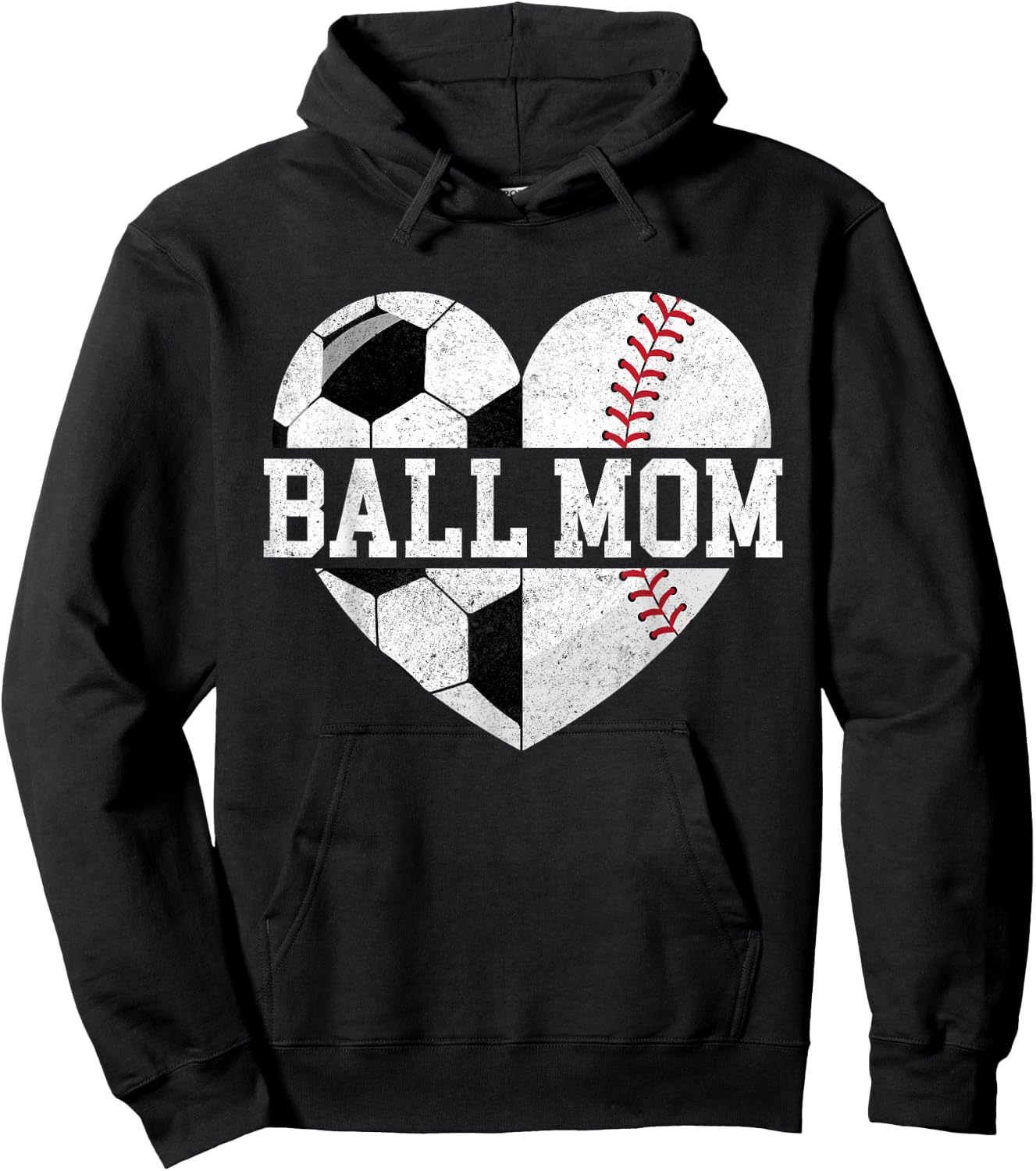 Ball Mom Shirt Heart Funny Baseball Soccer Mom Hoodie - Hoodie | Black