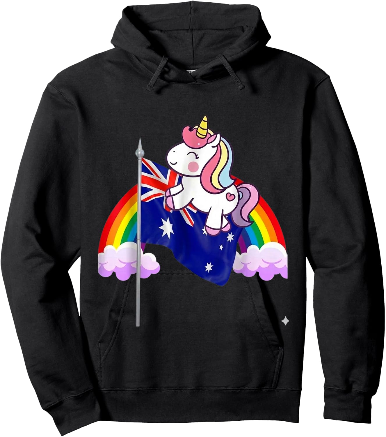 Unicorn Riding Australia Flag Funny Rainbow Australian Hoodie - Hoodie | Black