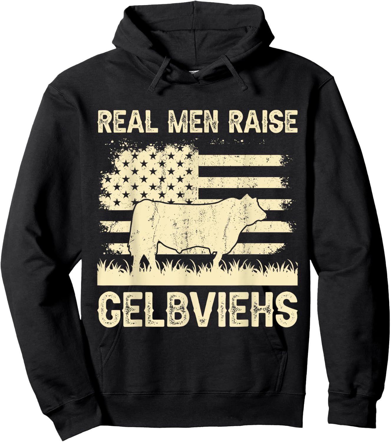Real Men Raise Cow - Cattle Farmer Breeder Gelbvieh Hoodie - Hoodie | Black