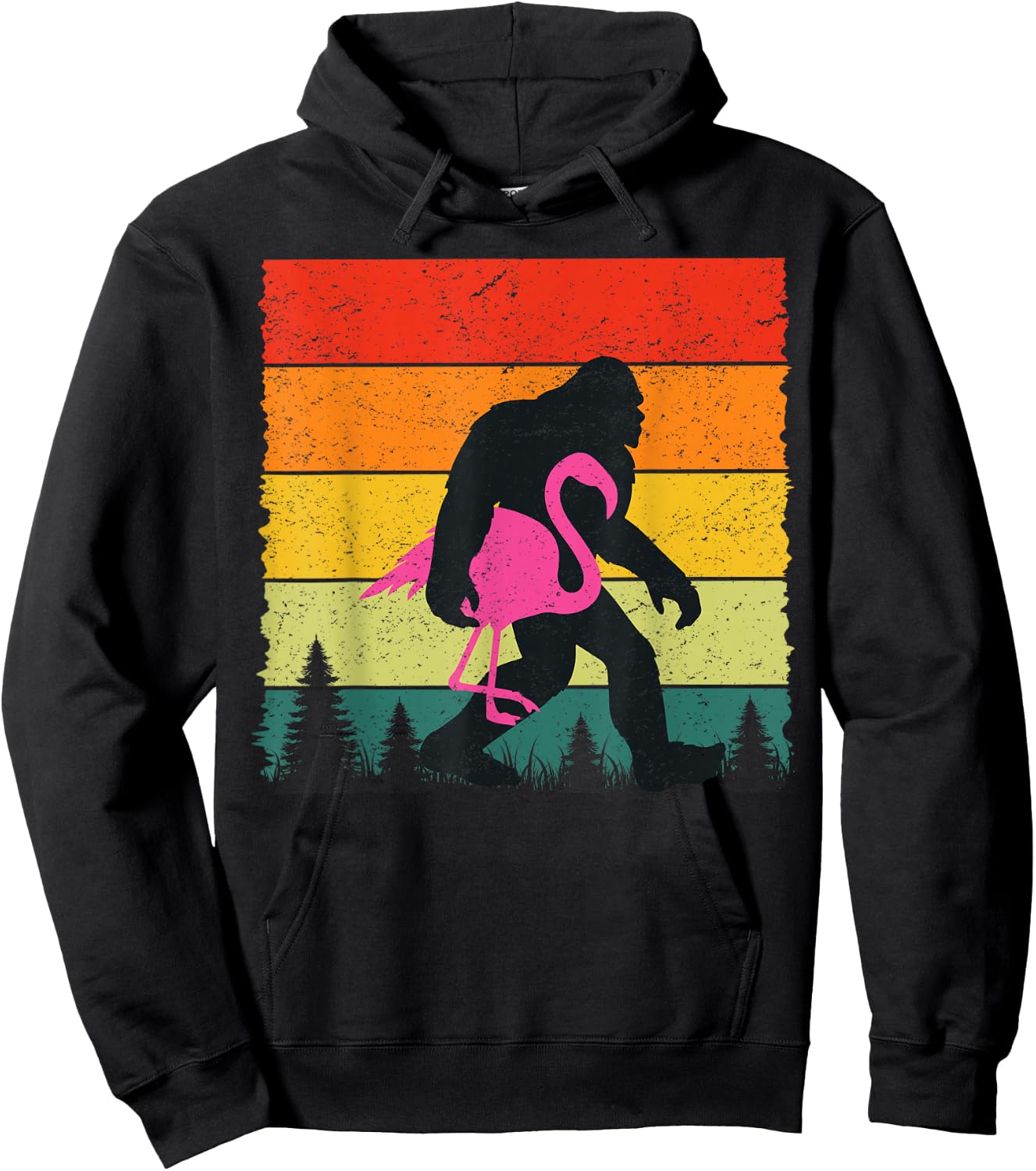 Bigfoot Sasquatch Pink Flamingo Aloha Beach Hawaiian Party Hoodie - Hoodie | Black