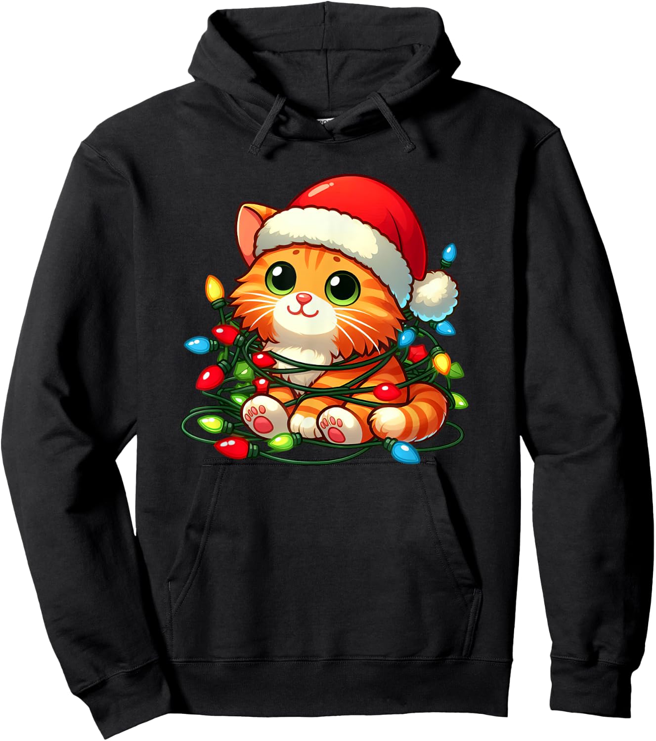 Orange Tabby Cat Christmas Lights Pet Funny Xmas Women Kids Hoodie - Hoodie | Black