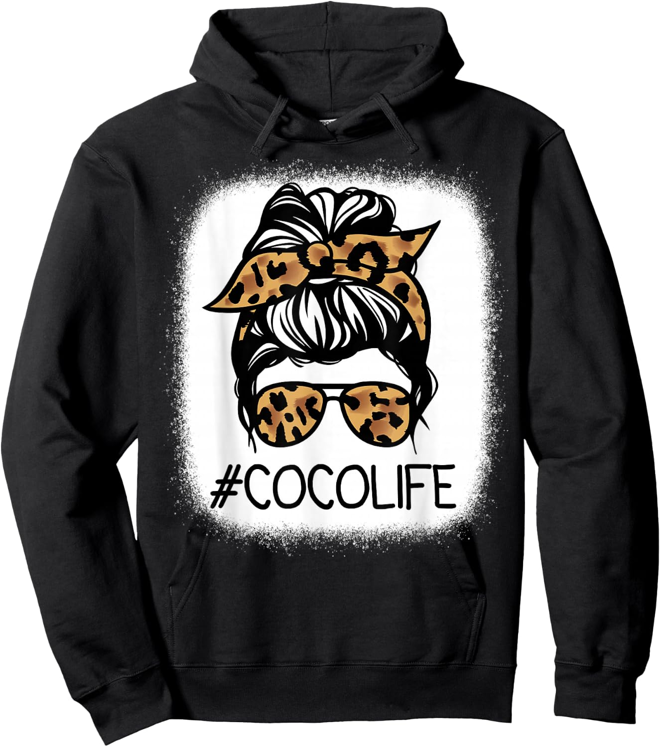 COCO Leopard Messy Bun Mother's Day for Grandmothers Hoodie - Hoodie | Black