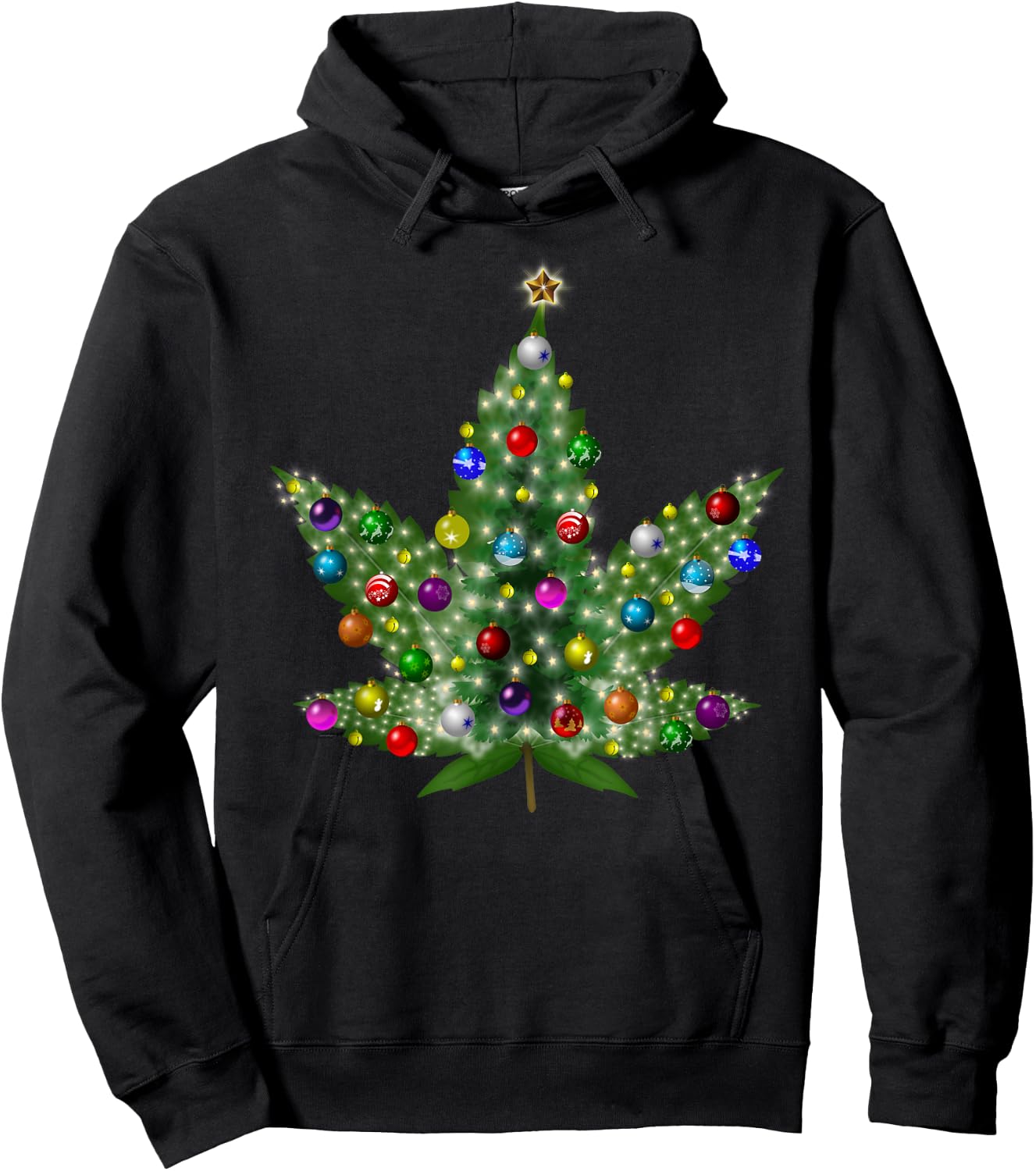 Weed Leaf Christmas Tree Pot Marijuana THC Vape Reefer Hippy Hoodie - Hoodie | Black