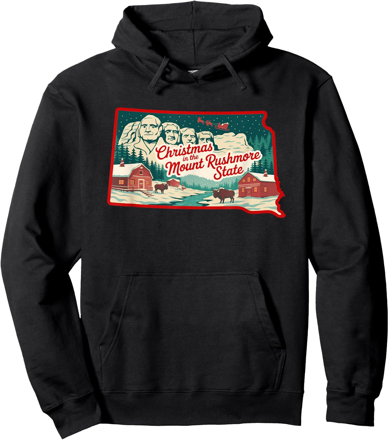 Christmas in The Mount Rushmore State South Dakota Hoodie - Hoodie | Black