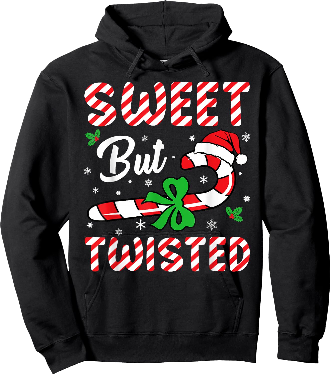 Sweet But Twisted Funny Christmas Candy Cane Boys Girls Kids Hoodie - Hoodie | Black