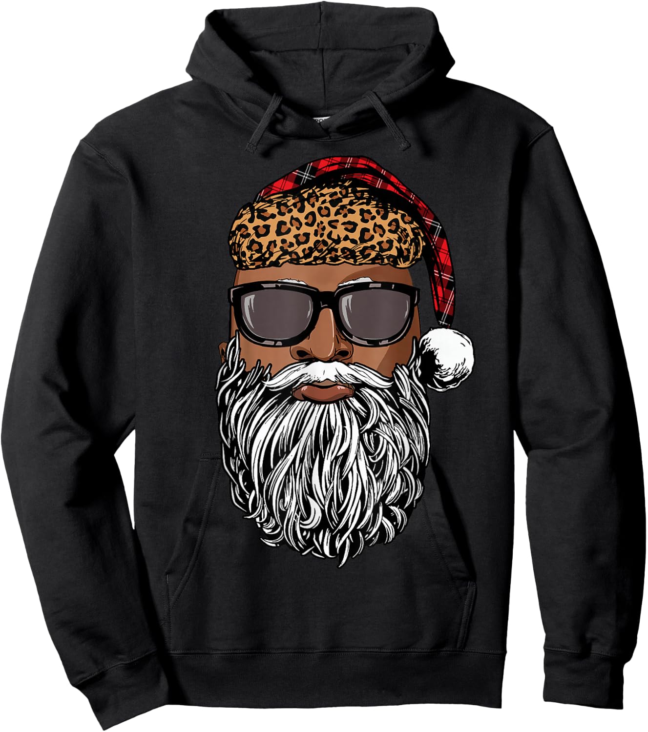 Santa Claus Face Black Leopard African American Christmas Hoodie - Hoodie | Black