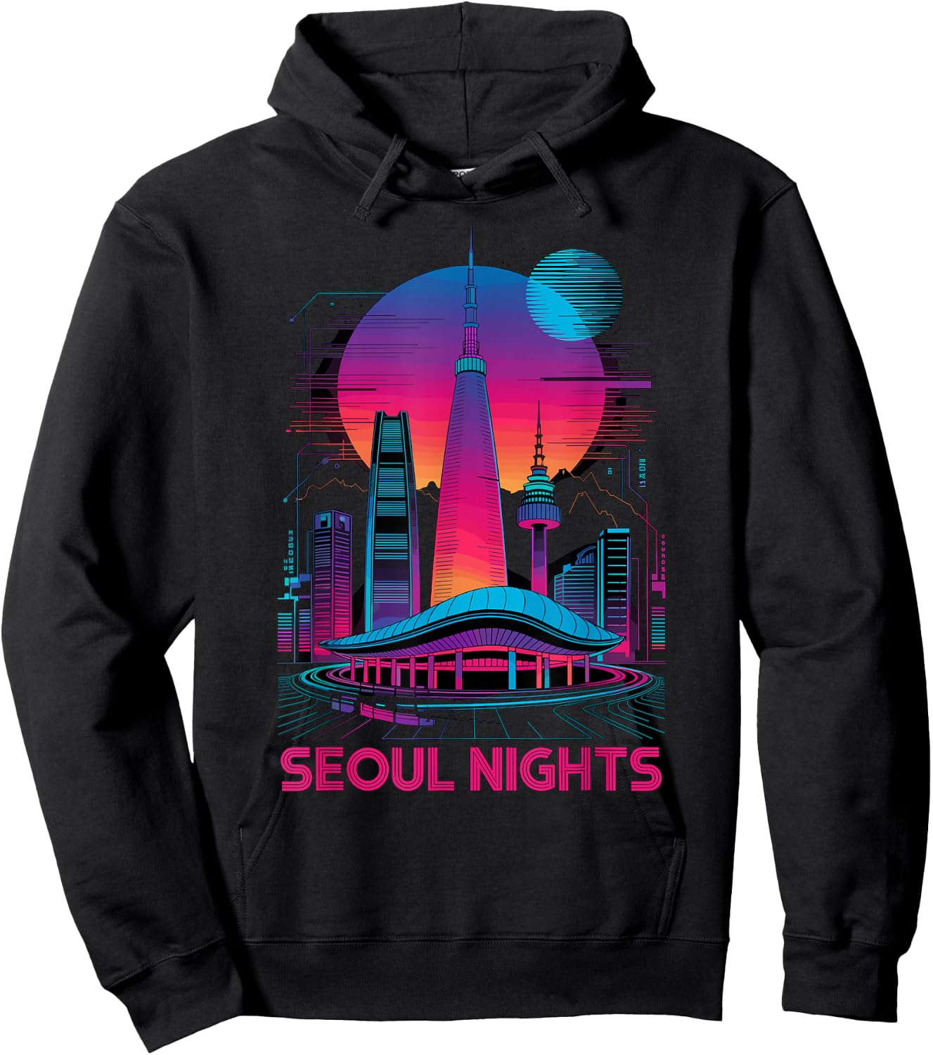 Séoul, horizon de la ville sud-coréenne, vie nocturne amusante Hoodie - Hoodie | Black