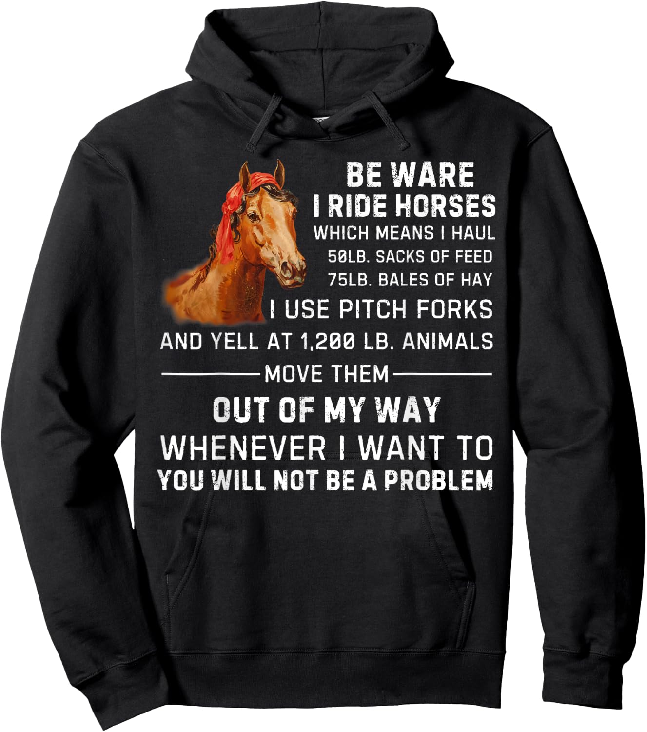 Beware I Ride Horse for Horse Lover Horse Riding Funny Horse Hoodie - Hoodie | Black