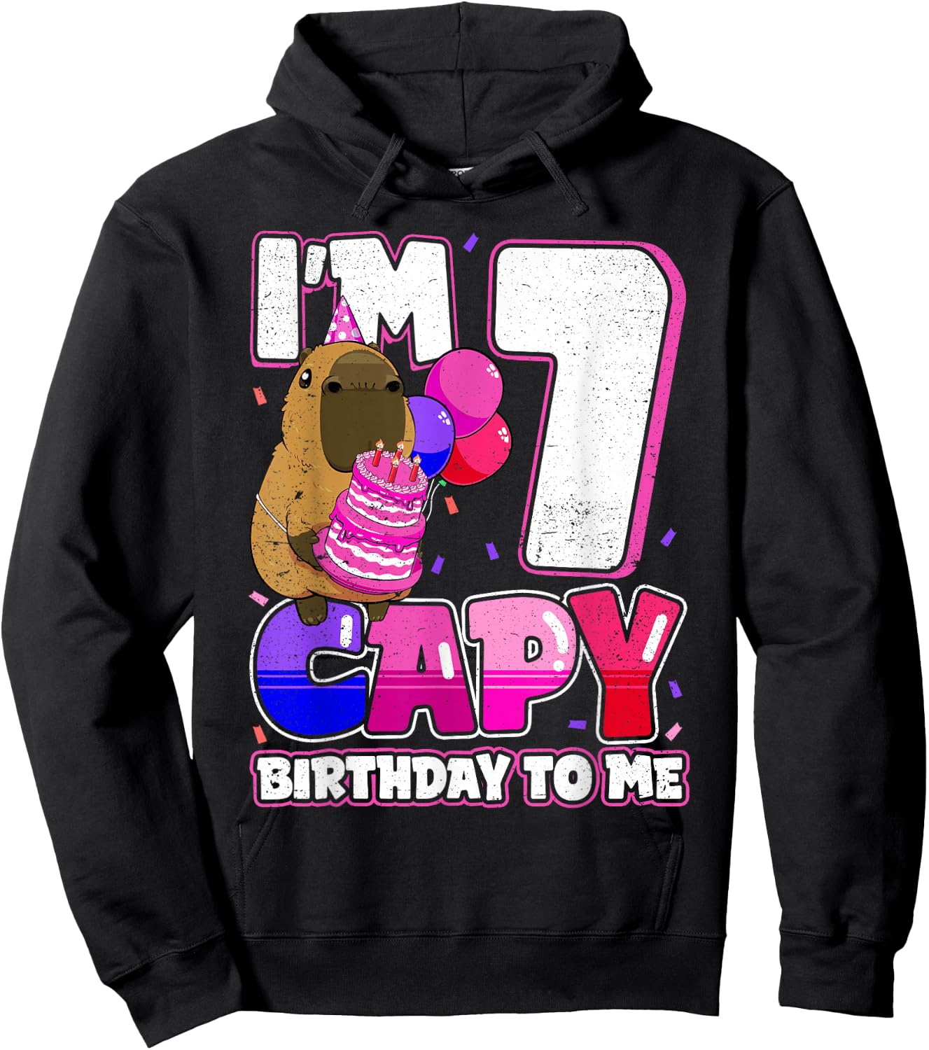 7 Years Capy Birthday to me Girls 7th Birthday Capybara Hoodie - Hoodie | Black