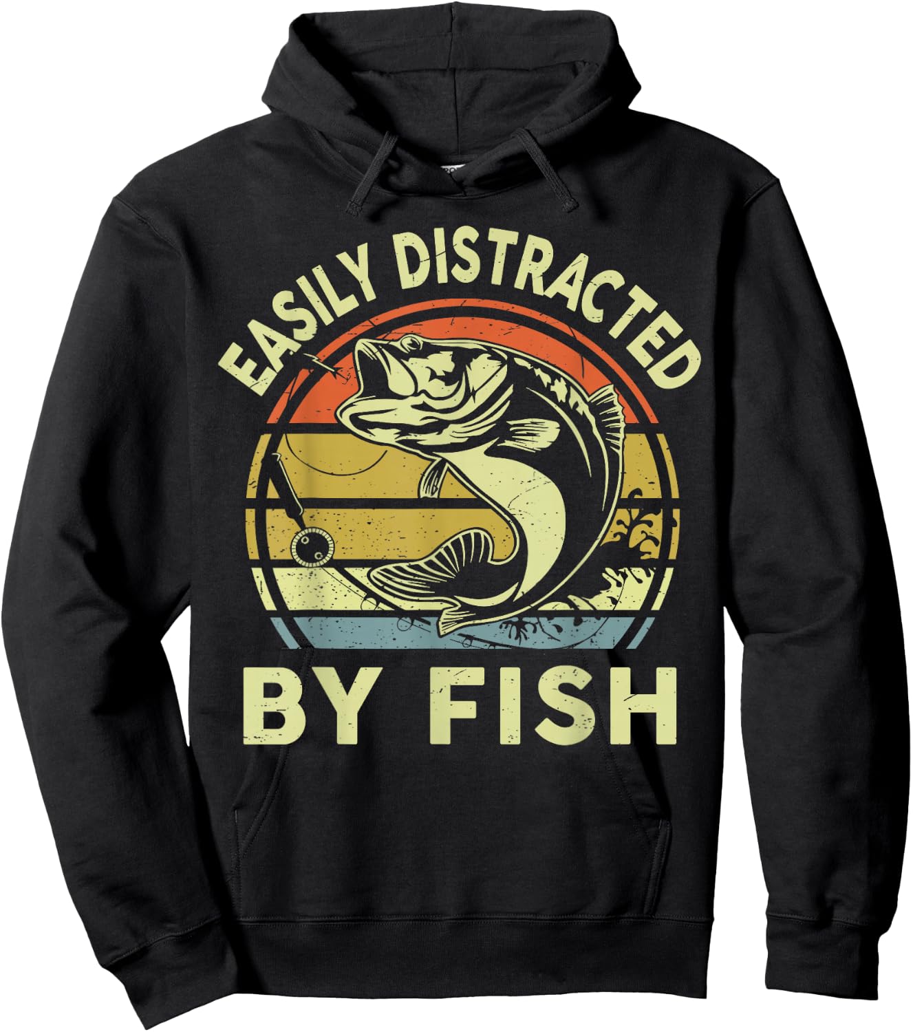 Easily Distracted by Fish Funny Youth Boy Bass Fishing Humor Hoodie - Hoodie | Black