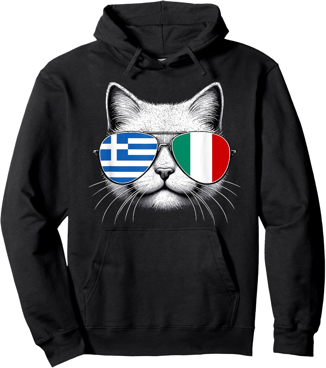 Greek Italian Flag Funny Cat Greece Italy Mix Heritage Hoodie - Hoodie | Black