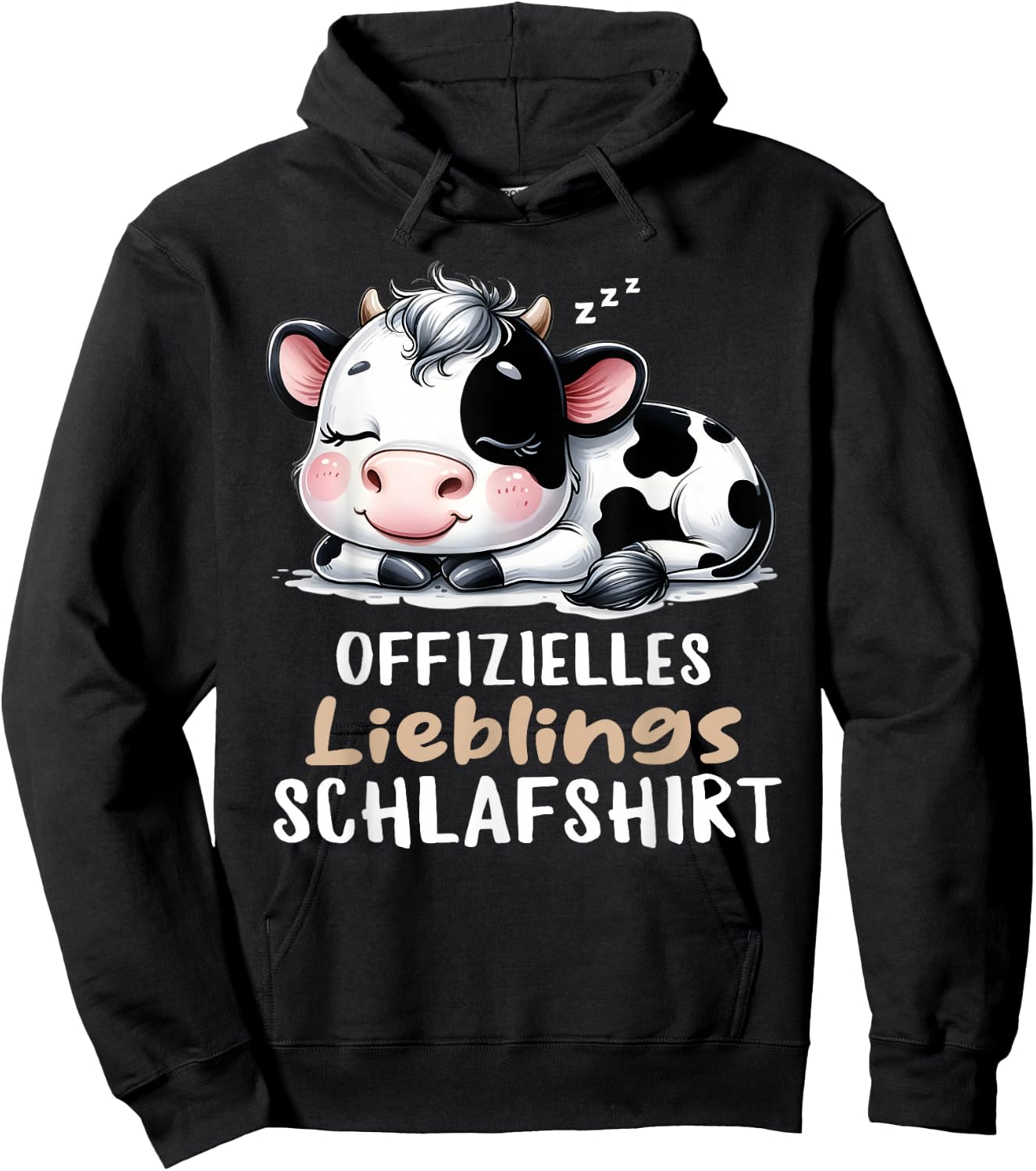 Cow Sleep Shirt Pyjamas Ladies Girls Tired Cow , black Hoodie - Hoodie | Black