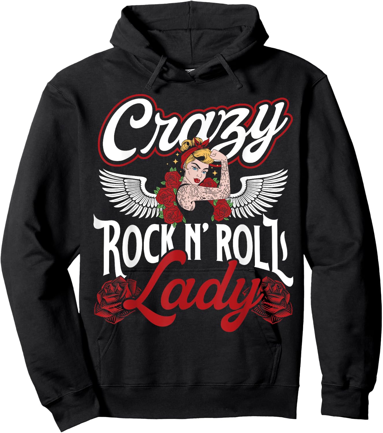 Crazy Rock N'Roll Lady Rockabella , black Hoodie - Hoodie | Black