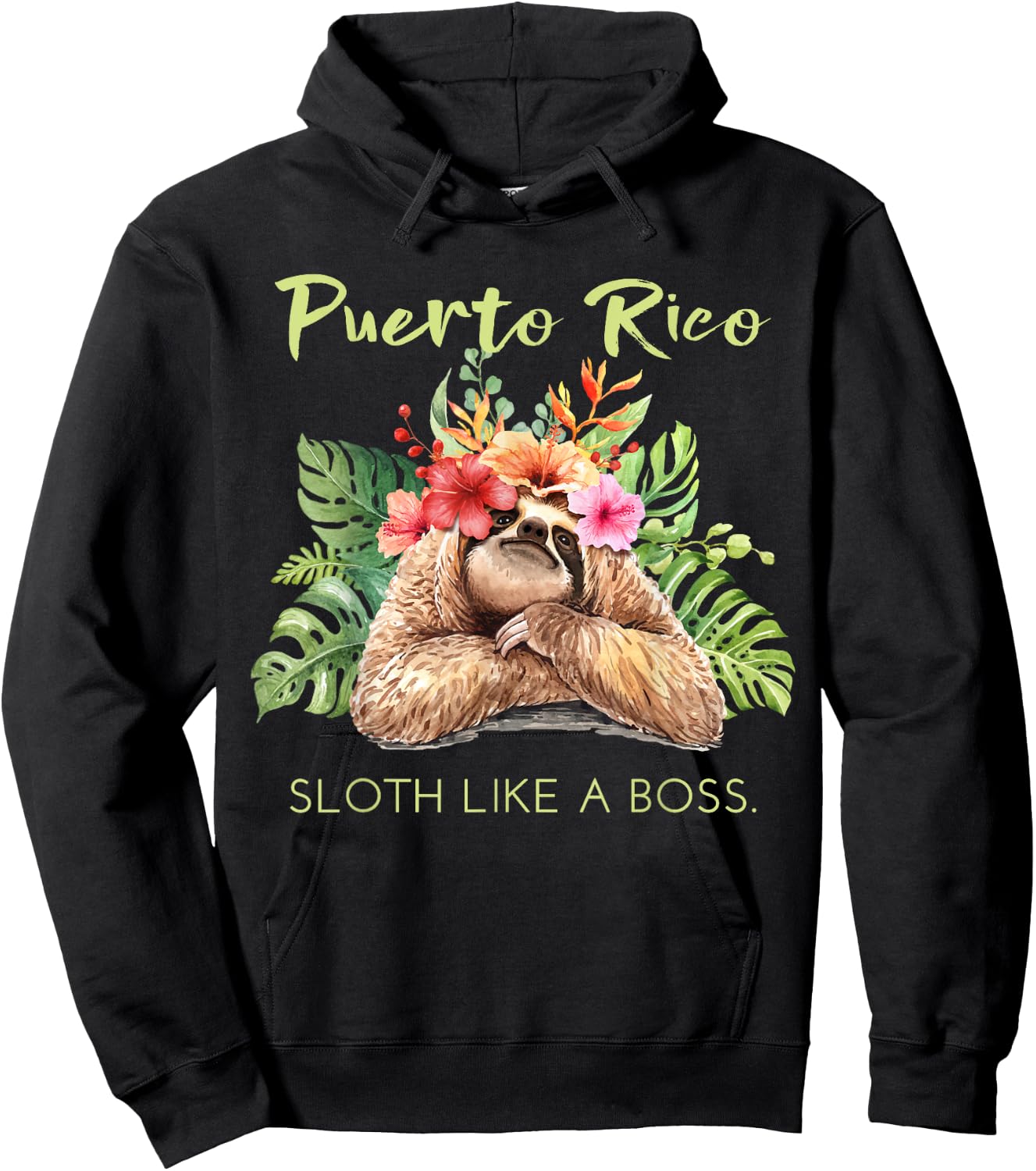 Puerto Rico Sloth Like a Boss Vacation Souvenir Hoodie - Hoodie | Black