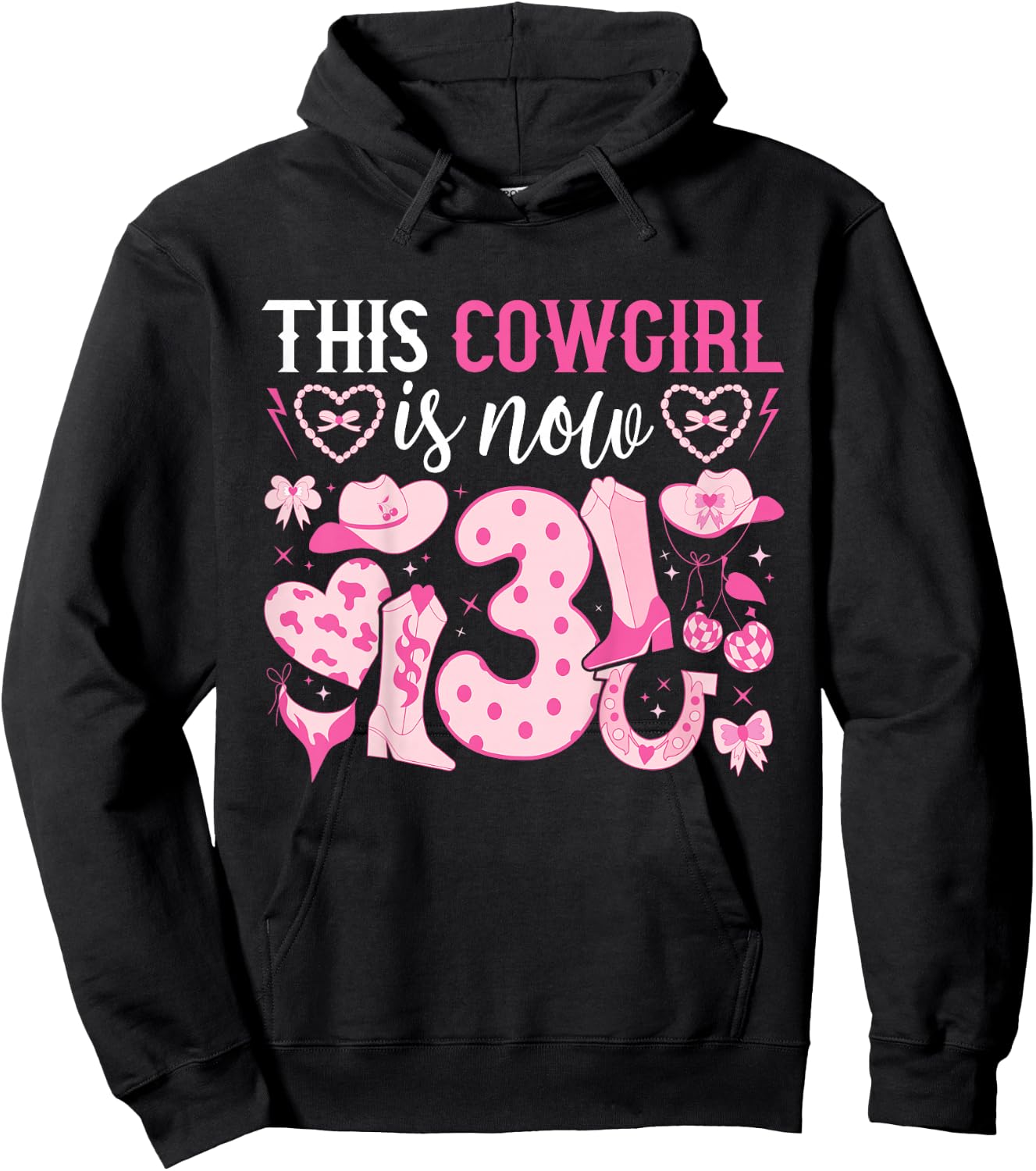 Kids 3rd Birthday Cowgirl Three Year Old Cow Girl Birthday Hoodie - Hoodie | Black