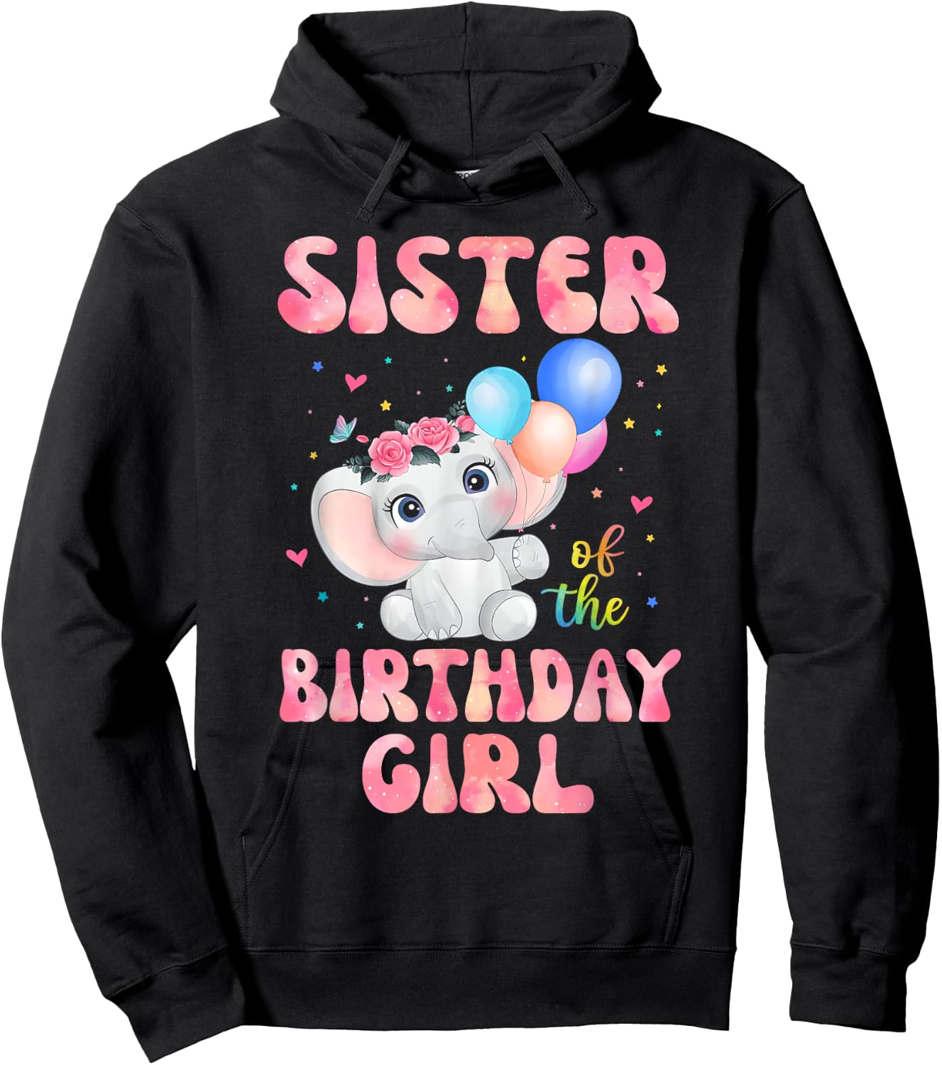 Sister of The Birthday Girl Shirt Elephant Sister Cousin 1st Hoodie - Hoodie | Black