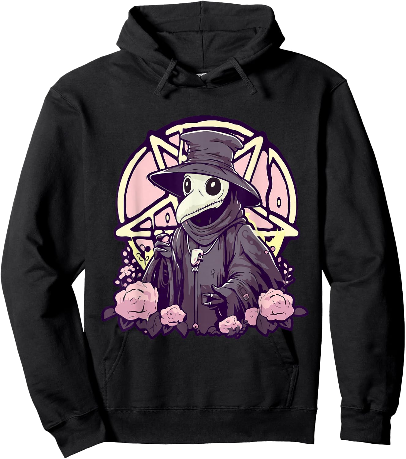 Pastel Goth Gruselige Pest Doctor Rosen und Pentagramm Kawaii Hoodie - Hoodie | Black