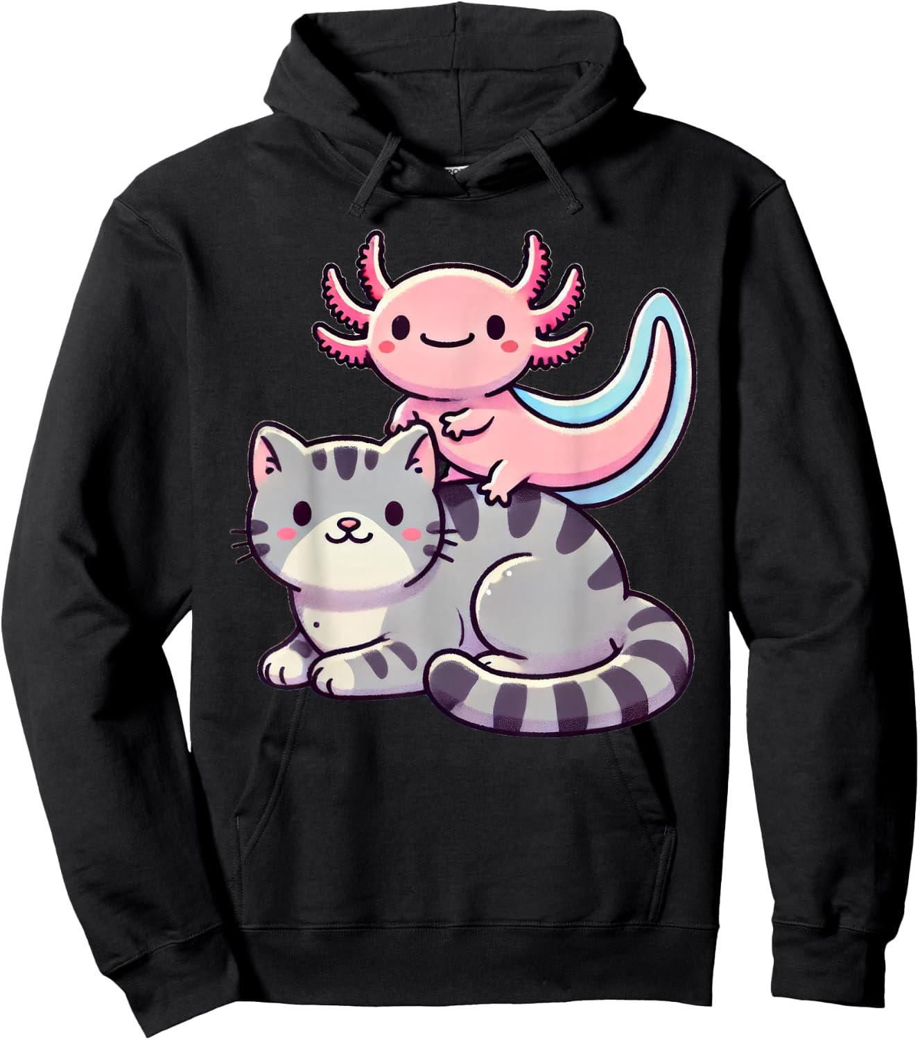 Anime Kawaii Axolotl Cat Kitten , Small, Black Hoodie - Hoodie | Black