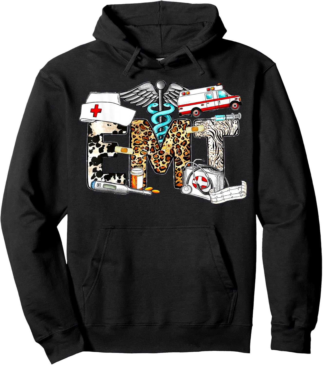 Retro Leopard EMT Emergency Medical Technician Paramedic Hoodie - Hoodie | Black