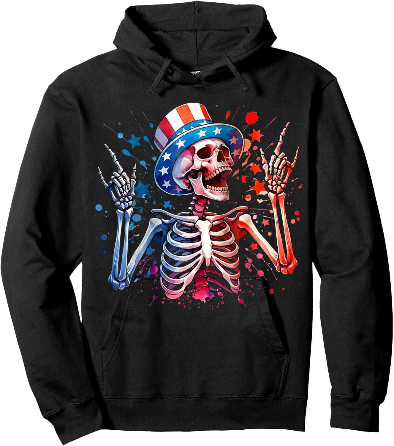 Party in The USA Rock Hand July 4th Funny American Skeleton Kids Men Hoodie - Hoodie | Black