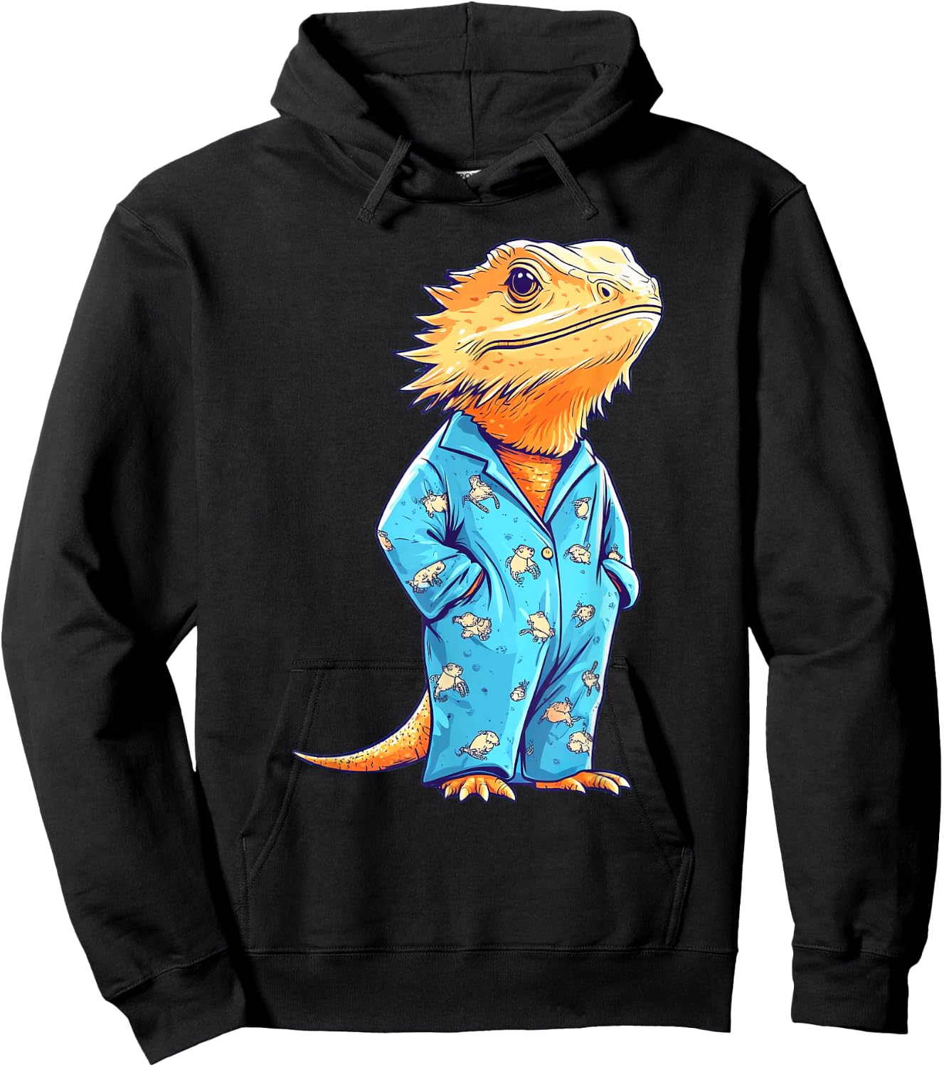 Funny Bearded Dragon Wearing Pajamas Hoodie - Hoodie | Black