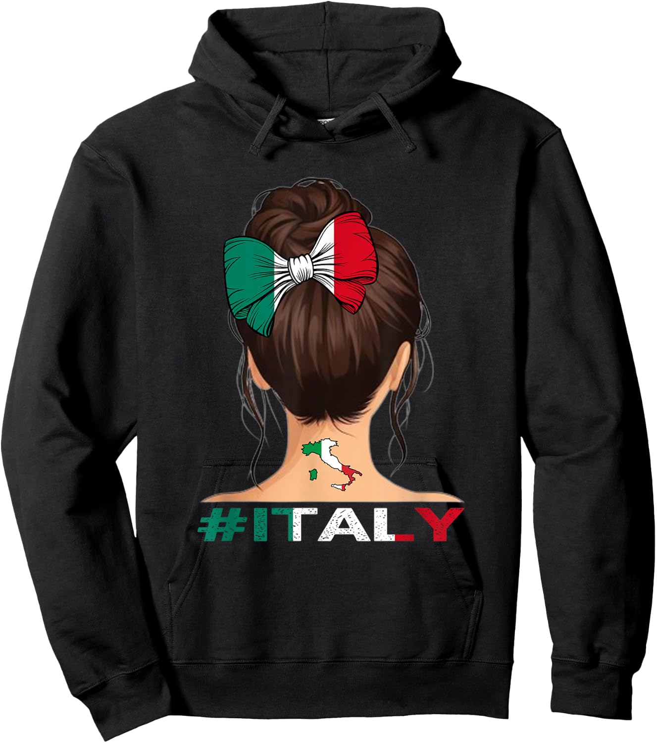 Italian Flag - Italy Girl Messy Bun , black Hoodie - Hoodie | Black