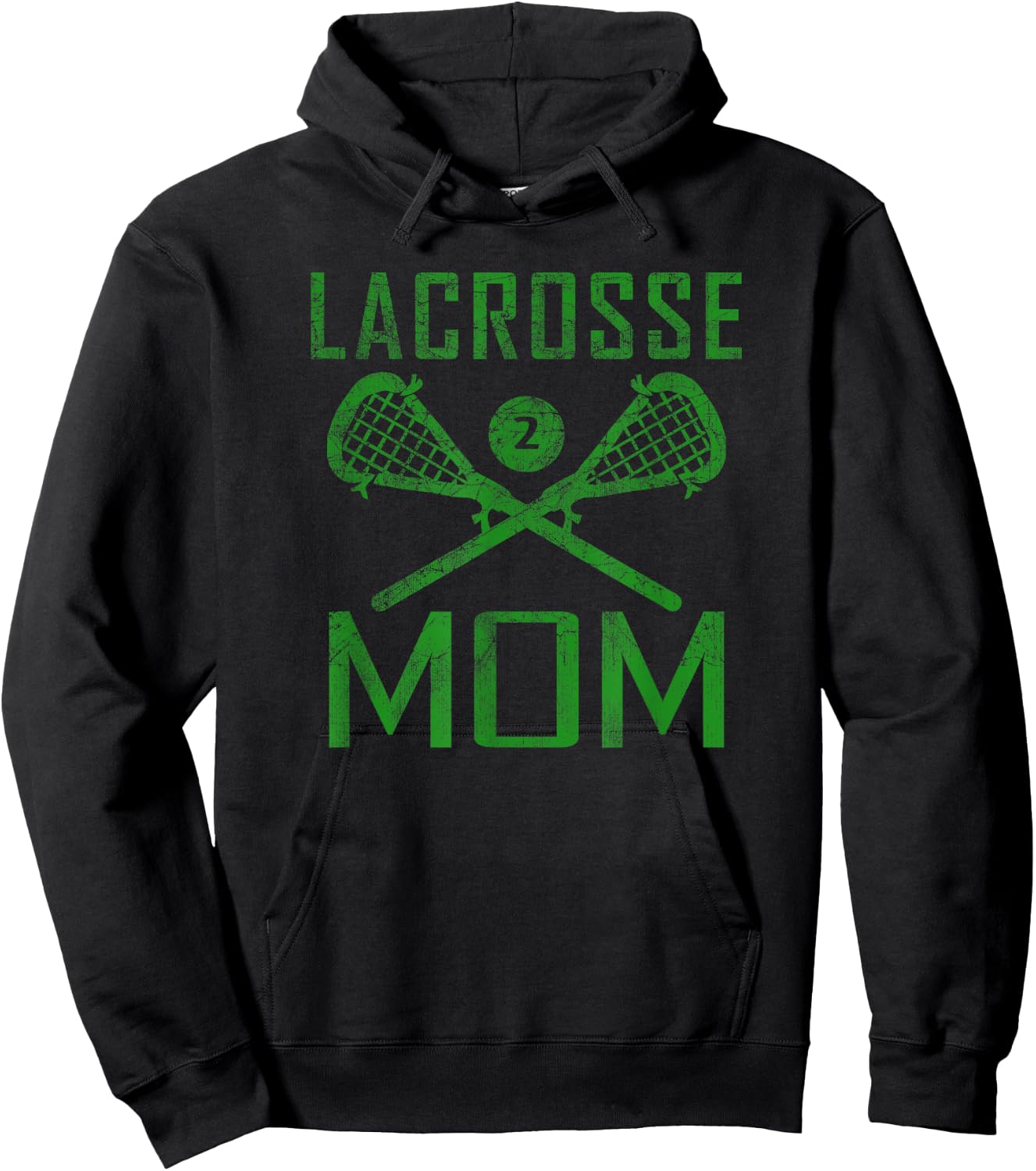 LAX Mom #2 Lacrosse Mom Player Number 2 Mother's Day Green Hoodie - Hoodie | Black