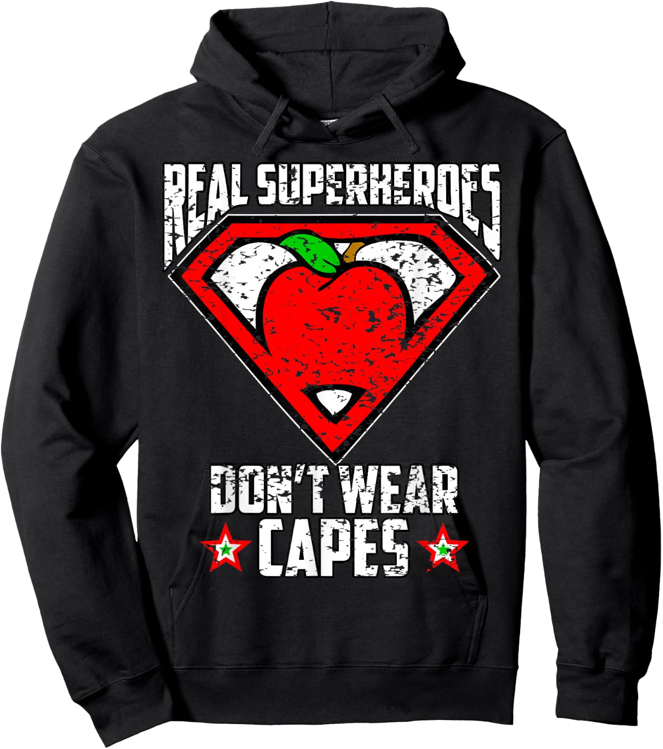 Distressed Real SuperHeroes Don't Wear Capes Teacher T Shirt Hoodie - Hoodie | Black