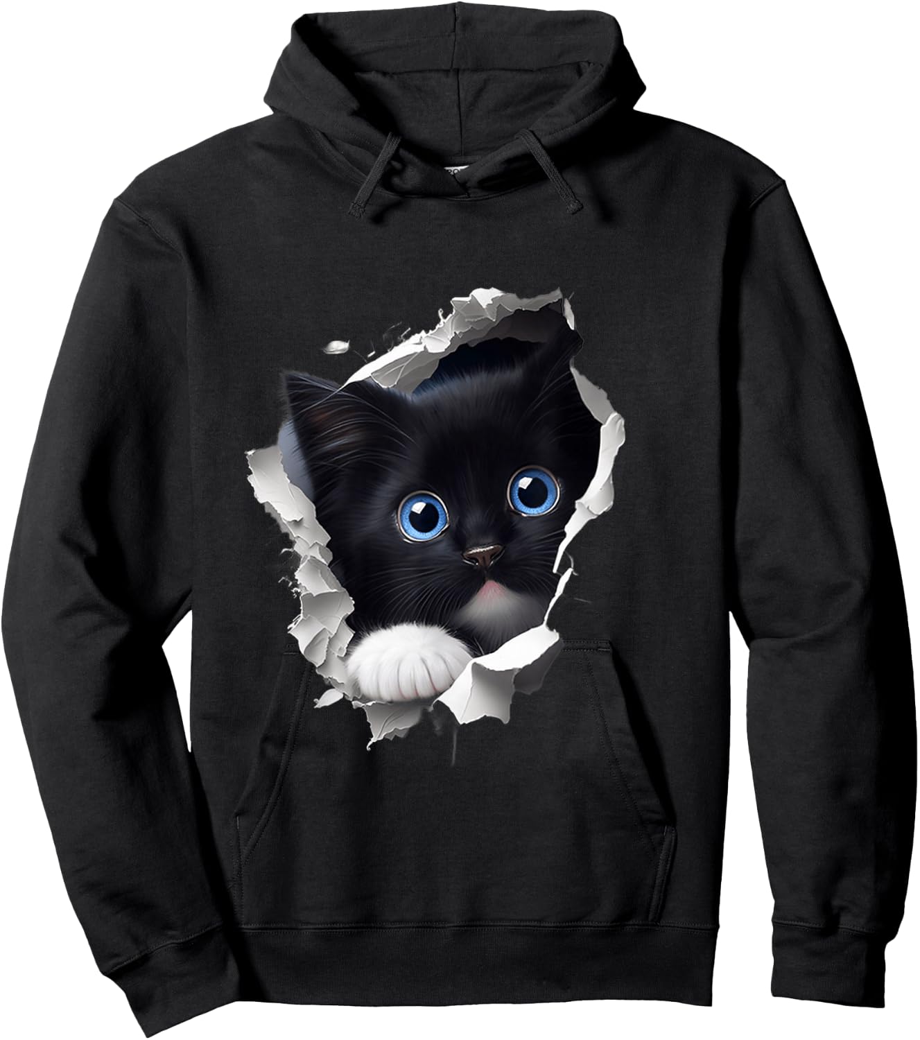 A Curious and Cute Kitten Black Cat , black Hoodie - Hoodie | Black