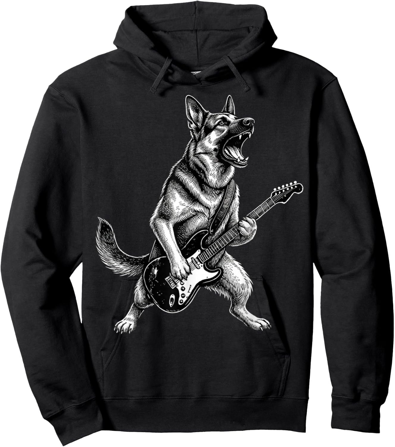 Funny German Shepherd Dog Playing Guitar Hoodie - Hoodie | Black