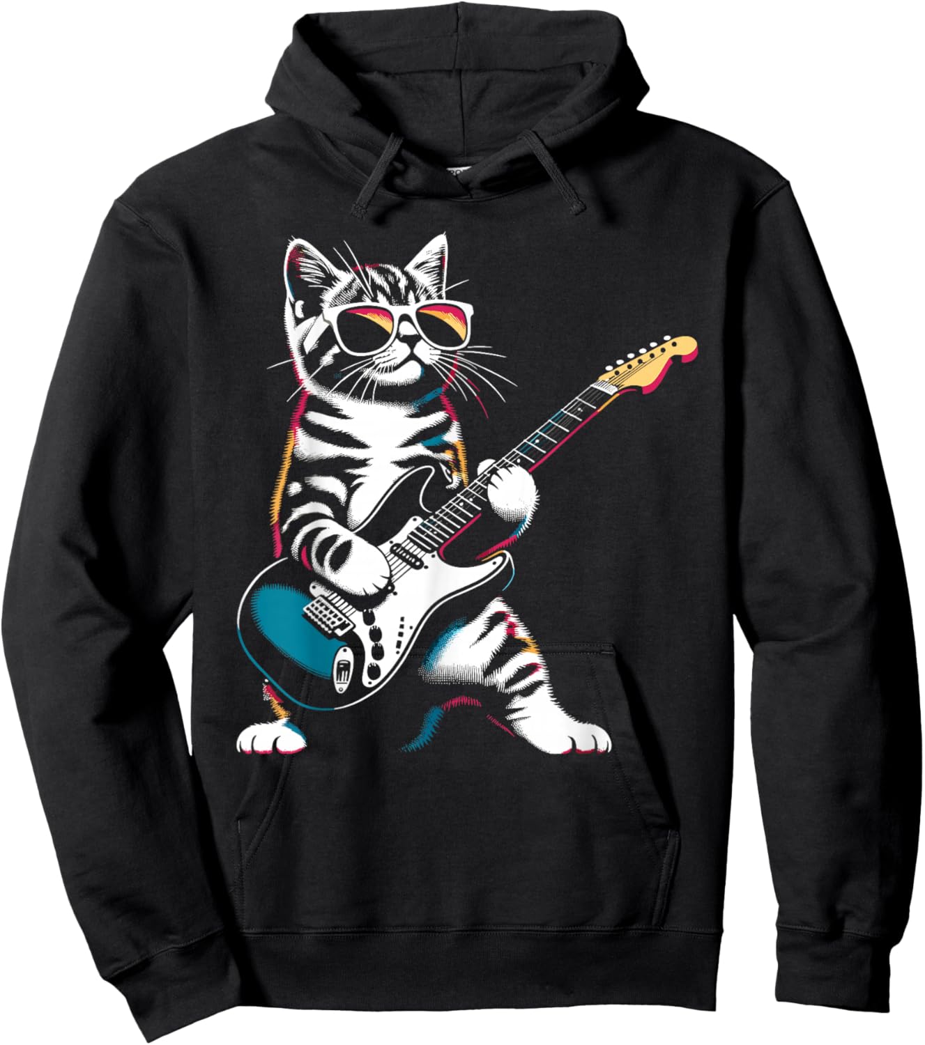Guitar Cat Novelty Rock Music Band Concert Funny Cat Hoodie - Hoodie | Black