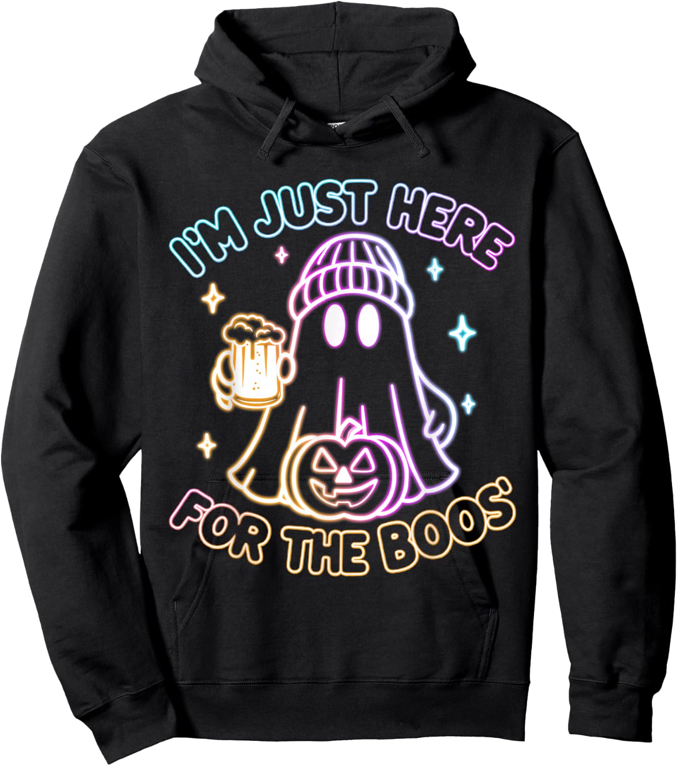 Groovy I'm Just Here For The Boos Halloween Glowing Graphic Hoodie - Hoodie | Black