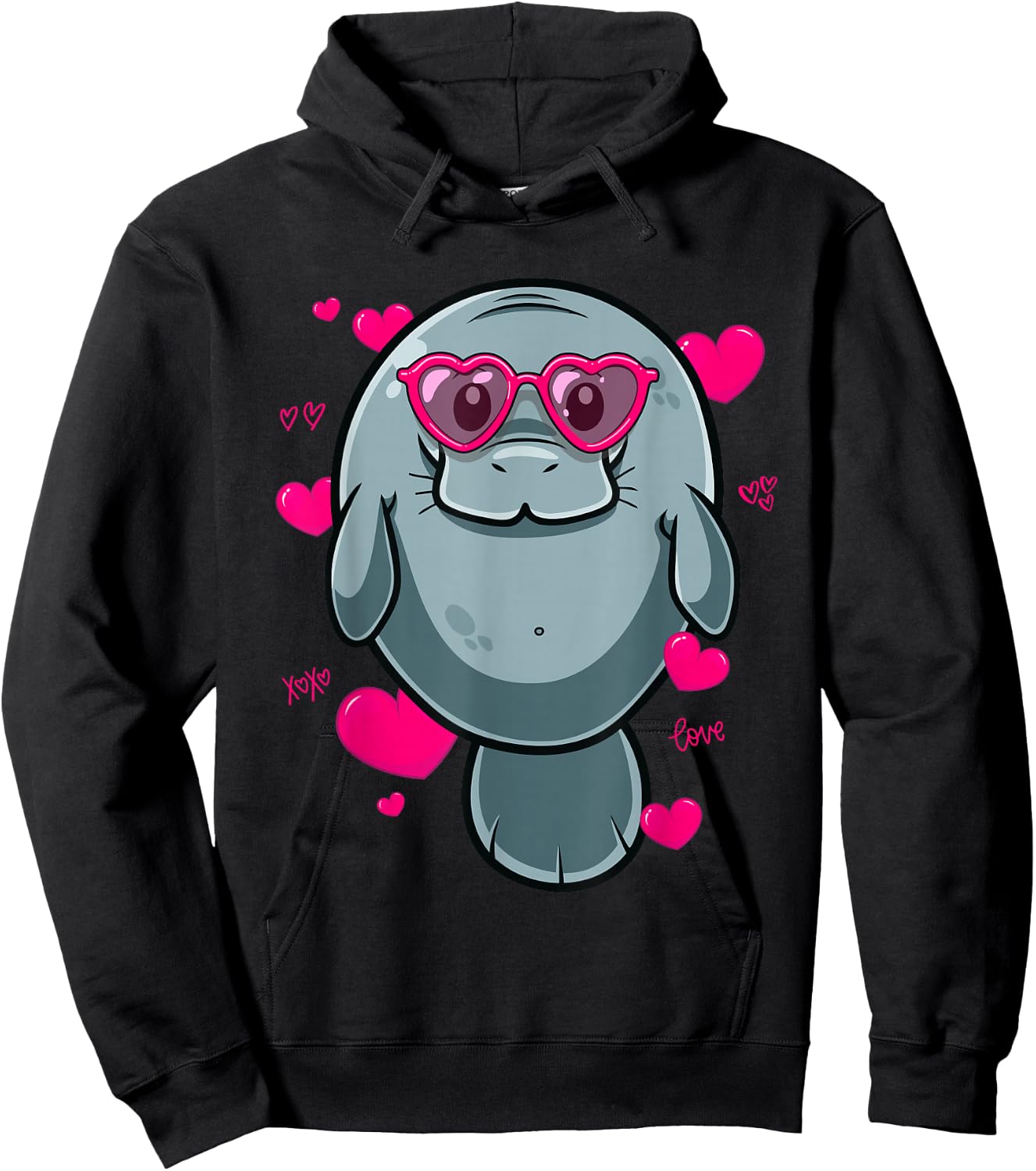 Cute Manatee Gift Girls Heart Glasses Manatee Valentine Hoodie - Hoodie | Black